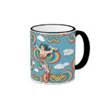 Femme de merveille volant haut tasse à café
