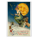 Femme sur le manche à  balai tout le Halloween Cartes
