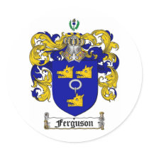 FERGUSON FAMILY CREST -  FERGUSON COAT OF ARMS ROUND STICKER
