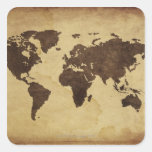 Fermez-vous de la carte antique 3 du monde autocollant carré
