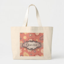 Fern Floral on Pink with Nameplate Tote Bags