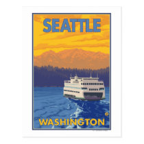 Ferry and Mountains - Seattle, Washington postcards