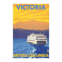 Ferry and Mountains - Victoria, BC Canada Stretched Canvas Prints
