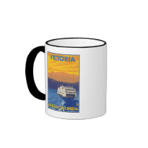 Ferry and Mountains - Victoria, BC Canada Mugs