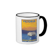 Ferry and Mountains - Victoria, BC Canada Mugs