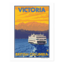 Ferry and Mountains - Victoria, BC Canada Post Card