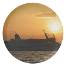 Ferry At Sunset Plate