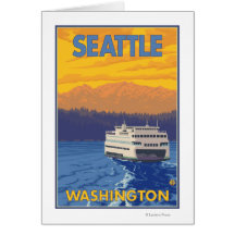 Ferry et montagnes - Seattle, Washington Cartes De Vœux