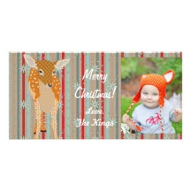 Festive Fawn Christmas Stripes Photo Card