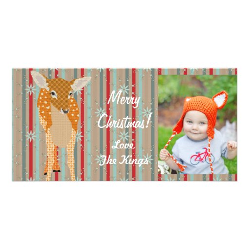 Festive Fawn Christmas Stripes Photo Card