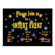 Festive firework invitations - customizable postcard