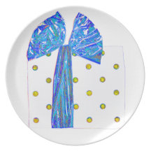 Festive Gift Wrap Package Gold and Blue Dinner Plate
