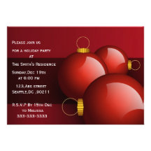 festive gold  red Holiday Party Invitations