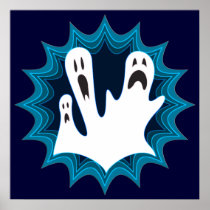 Festive Happy Halloween Ghosts Poster Print