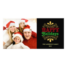 Festive Happy Holidays Photocards Photo Greeting Card