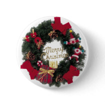 Festive Holiday Merry Christmas Wreath Button