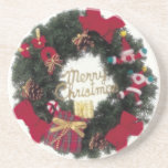 Festive Holiday Merry Christmas Wreath Coaster