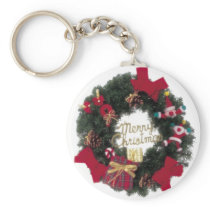 Festive Holiday Merry Christmas Wreath Key Chains