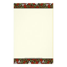 Festive Painted Mistletoe on Red Stationery