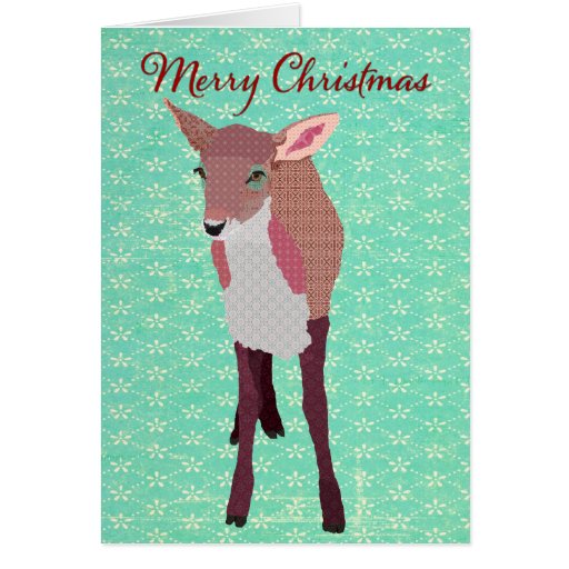 Festive Pink Fawn Turqoise Christmas Card