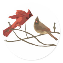 Festive Red Cardinals Round Stickers