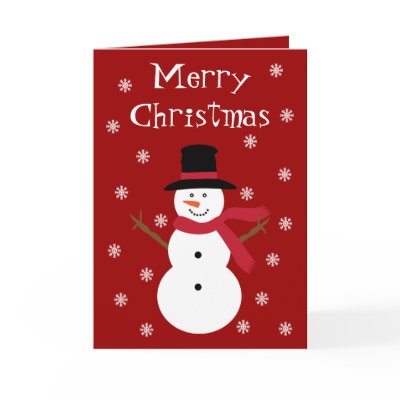 Festive Snowman & Snowflakes Red Christmas Card by Molly_Sky