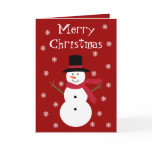 Festive Snowman & Snowflakes Red Christmas Card