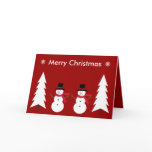 Festive snowmen & trees red & white Christmas Card
