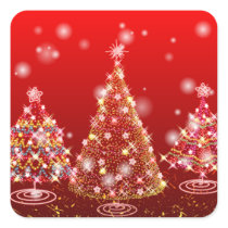 Festive Sparkling Merry Christmas Trees Square Stickers