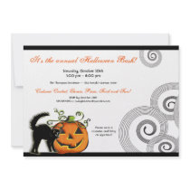 Festive Swirl Cat and Pumpkin Halloween Invitation
