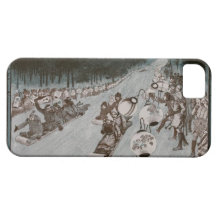 Festive Vintage Tobogganing In Blue & Brown Hues iPhone 5 Cases