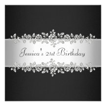 Fête d'anniversaire argentée noire et blanche élég cartons d'invitation