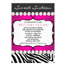 Fête d'anniversaire de sweet sixteen de zèbre de r invitation personnalisable