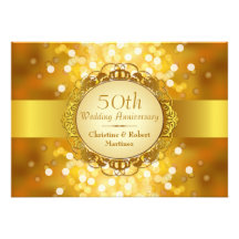 Fête d'anniversaire d'or de Bokeh cinquantième Carton D'invitation