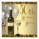 Fête d'anniversaire d'or de bouteille en verre de  faire-parts