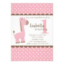 Fête d'anniversaire mignonne de girafe de rose de  bristols personnalisés