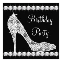 Fête d'anniversaire noire de chaussure de talon ha faire-part personnalisé