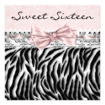 Fête d'anniversaire rose de sweet sixteen de zèbre faire-parts