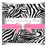 Fête d'anniversaire rose de sweet sixteen de zèbre invitations personnalisées