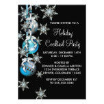 Fête de Noël bleue turquoise d'ornements de flocon Invitations Personnalisées