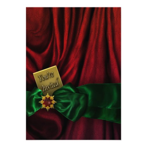 Fête de vacances verte rouge de Noël Invitations