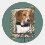 Fête des pères - pattes en pierre - beagle adhésifs ronds