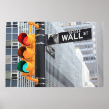 Feu de signalisation et signe de Wall Street Poster