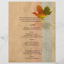 Feuille d'érable de chute sur le menu de mariage d prospectus