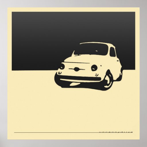 Fiat 500, 1959 - Charcoal black on cream poster