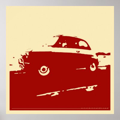 Fiat 500 classic - Dark red on cream poster by uncannydrive