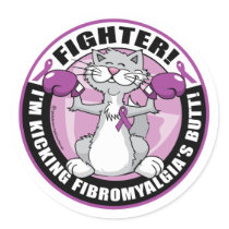 Fibromyalgia Fighter Cat Round Sticker
