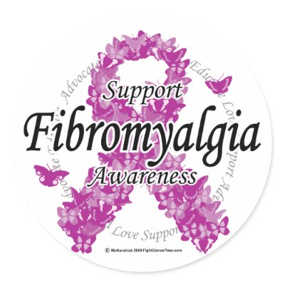 Fibromyalgia Ribbon of Butterflies 2 Round Stickers by fightcancertees