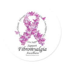 Fibromyalgia Ribbon of Butterflies Round Sticker