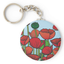 Field of red Poppy flowers Keychains